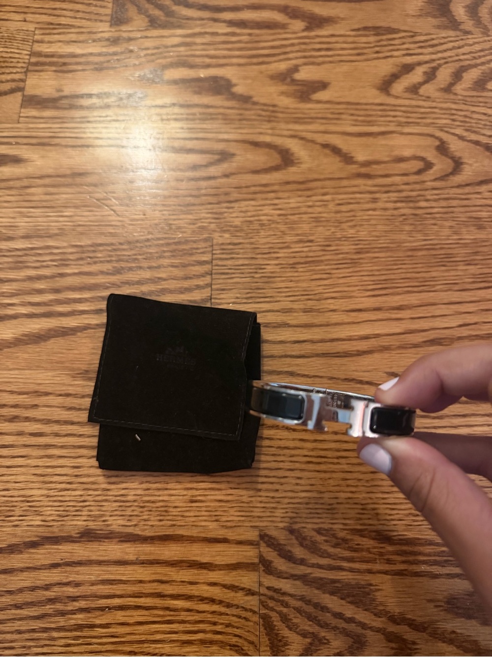 Hermes Black and Silver Enamel H Bracelet